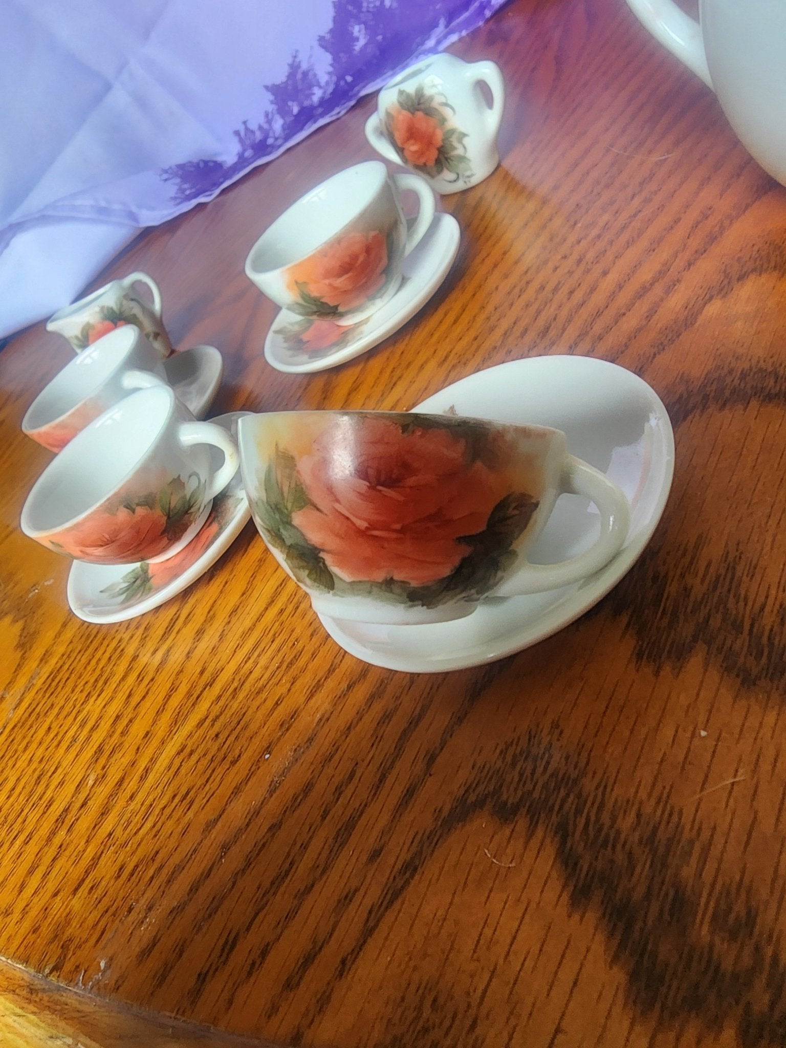Vintage Miniature China Peach tea set with Roses 1994 - I Bought a Yard Sale