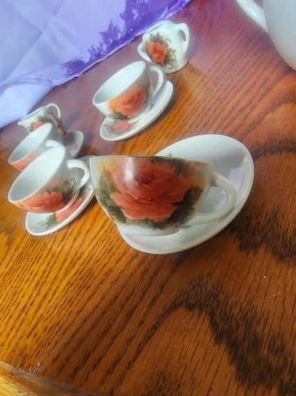Vintage Miniature China Peach tea set with Roses 1994 - I Bought a Yard Sale