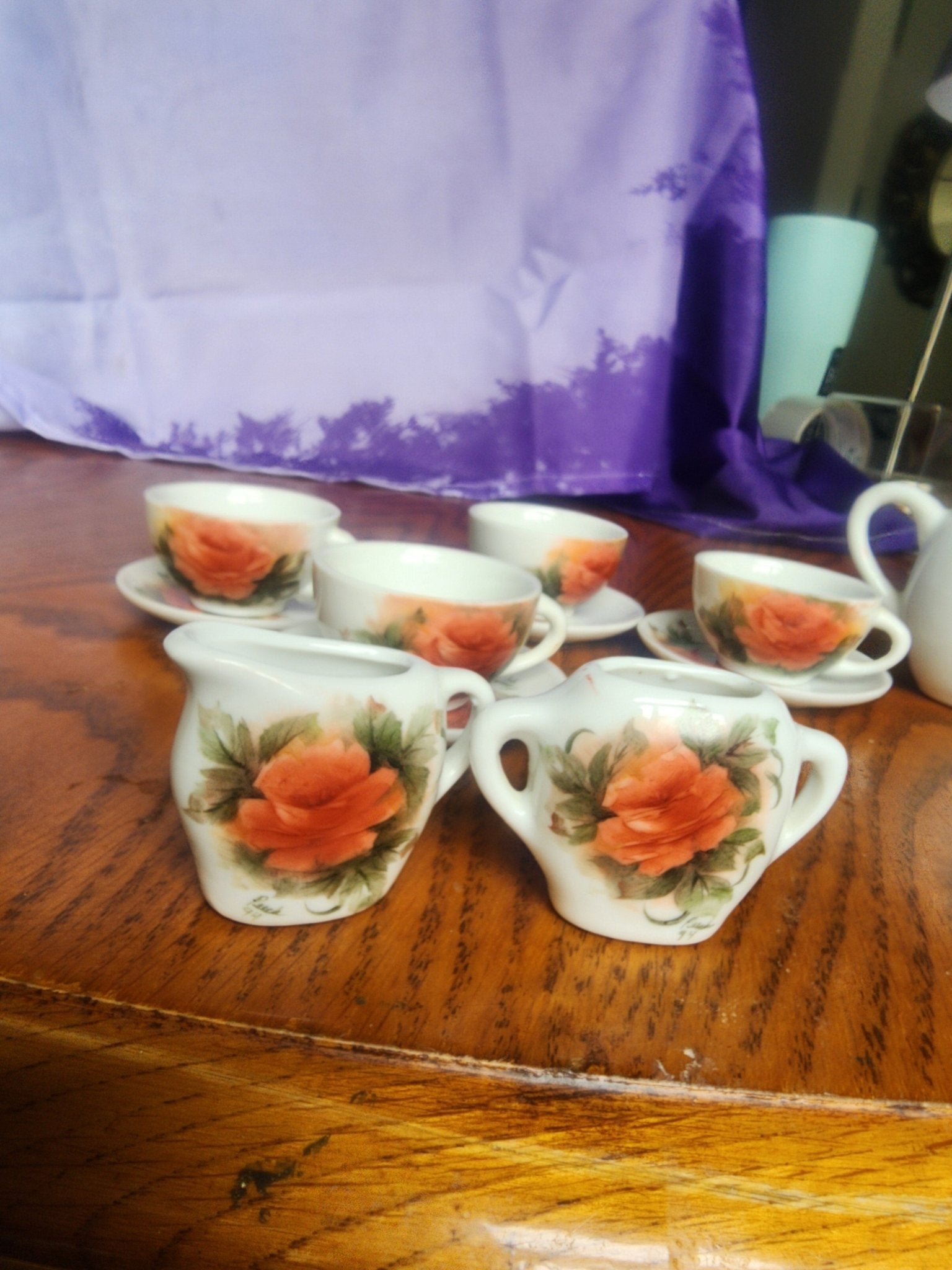 Vintage Miniature China Peach tea set with Roses 1994 - I Bought a Yard Sale