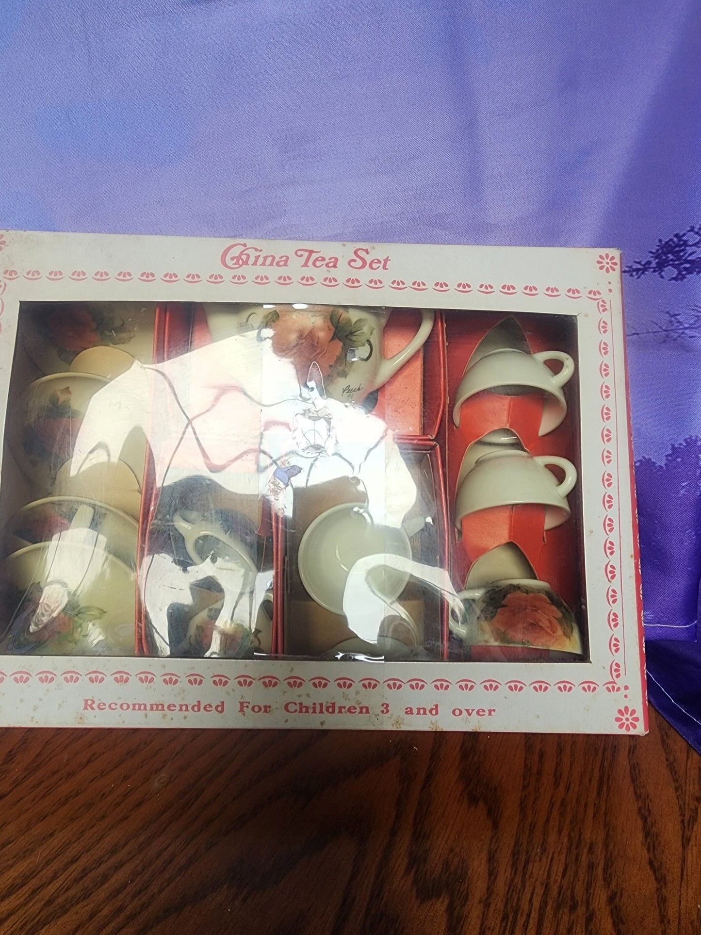 Vintage Miniature China Peach tea set with Roses 1994 - I Bought a Yard Sale