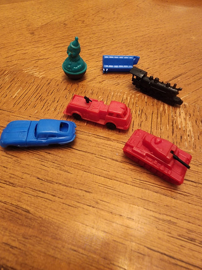 Vintage Miniature plastic toys jaguar, firetruck, train, tank & Roly Poly Clown - I Bought a Yard Sale