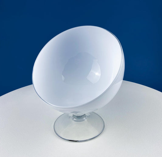 Vintage Modern Bowl. White & Clear Glass Footed Bowl. Unique Modern Hand Blown Serving, Candy Dish. Modern Home Decor. Interior Design Ideas. Gift for Him Her. - I Bought a Yard Sale