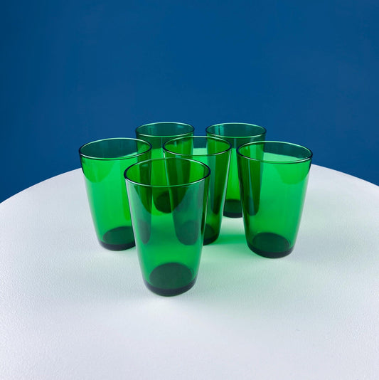 Vintage Modern Dark Green Tumblers. Set of 6 Minimal Glasses. Green Kitchen Decor. Dining Room Decor. Collectible Glass. Gift for Him or Her. - I Bought a Yard Sale