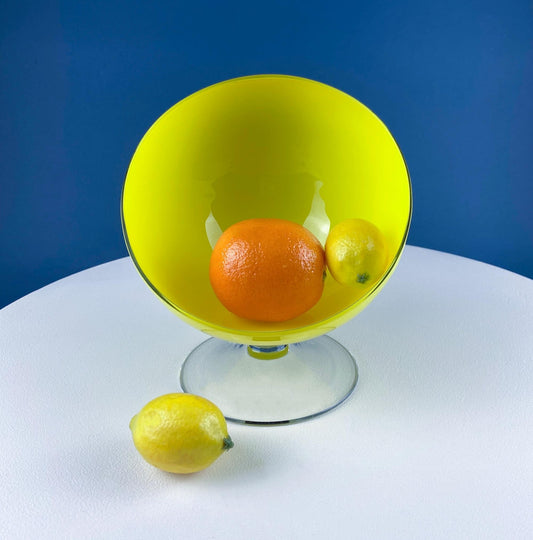 Vintage Modern Yellow Footed Bowl. Unique Modern Hand Blown Serving, Candy Dish. Modern Home Decor. Interior Design Ideas. Gift for Him Her. - I Bought a Yard Sale