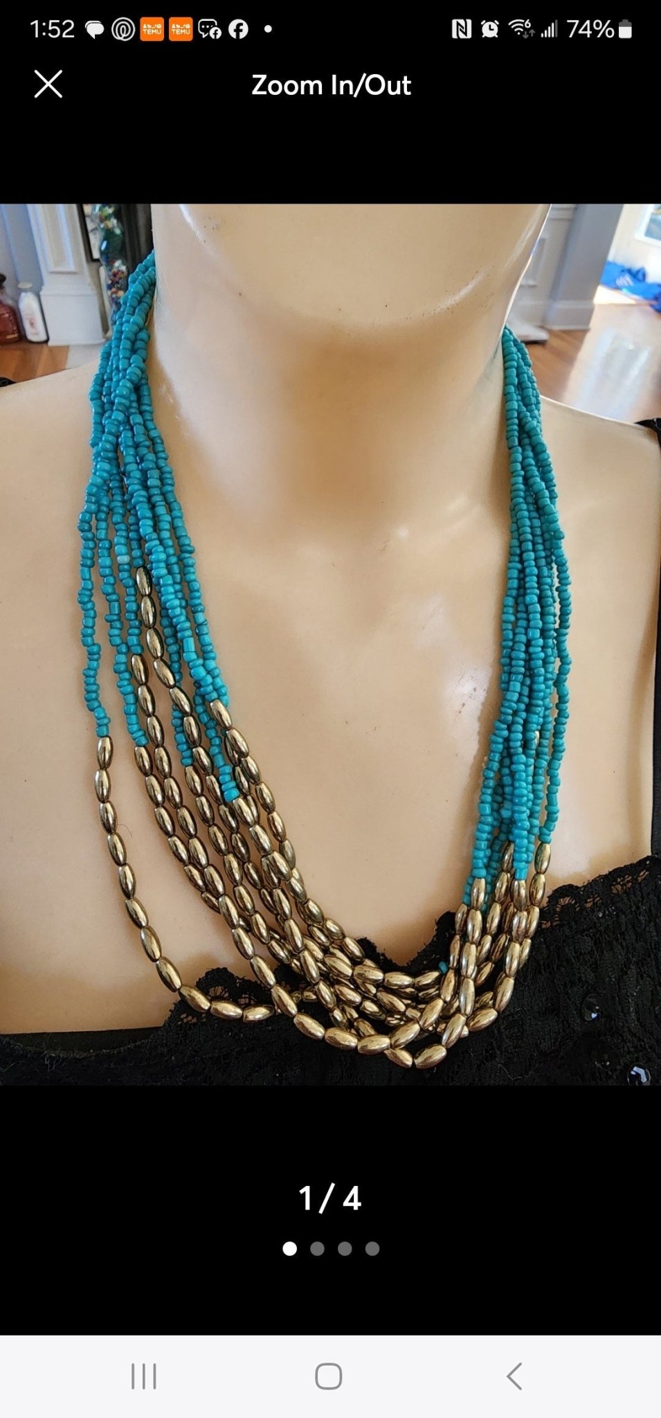 Vintage Multi - Strand Beaded Necklace Turquoise and gold tone Beads - I Bought a Yard Sale