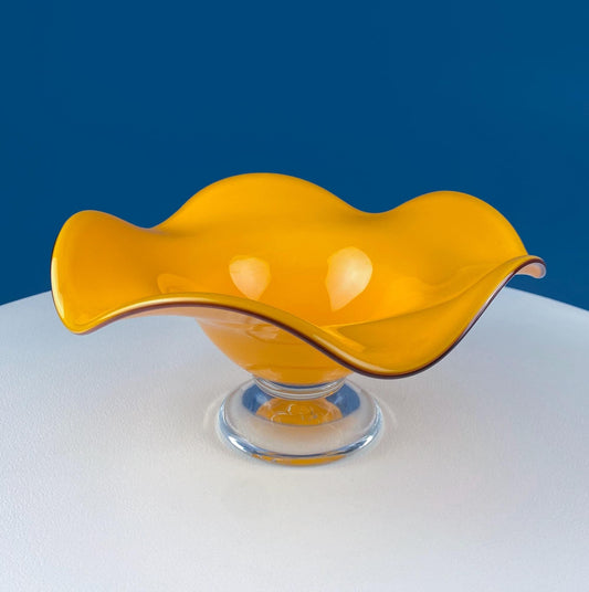 Vintage Orange Glass Footed Fruit Bowl. Unique Mid Century Modern Hand Blown Serving, Candy Dish. Modern Home Decor. Gift for Him Her. - I Bought a Yard Sale