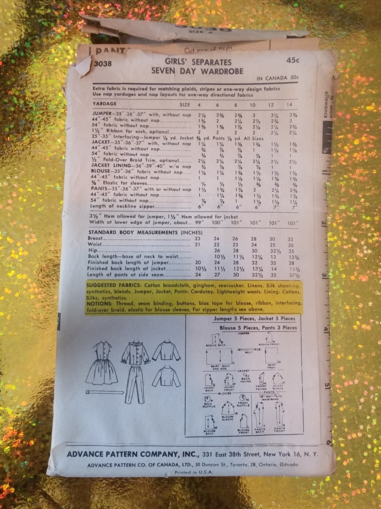 Vintage Pattern 3038 Sew - easy Advance Pattern's Girl's size 8 - I Bought a Yard Sale