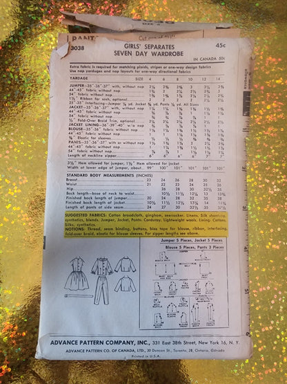 Vintage Pattern 3038 Sew - easy Advance Pattern's Girl's size 8 - I Bought a Yard Sale