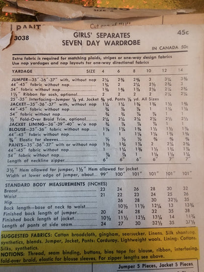Vintage Pattern 3038 Sew - easy Advance Pattern's Girl's size 8 - I Bought a Yard Sale