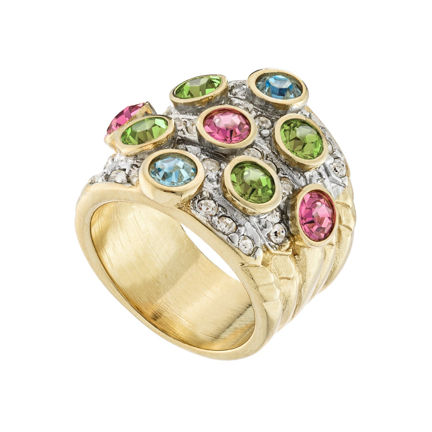 Vintage Pave Austrian Crystal Ring Womens Antique Ring 18k Yellow Gold Electroplated Made in USA by PVD Vintage Jewelry - I Bought a Yard Sale