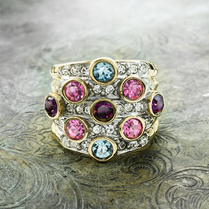 Vintage Pave Austrian Crystal Ring Womens Antique Ring 18k Yellow Gold Electroplated Made in USA by PVD Vintage Jewelry - I Bought a Yard Sale