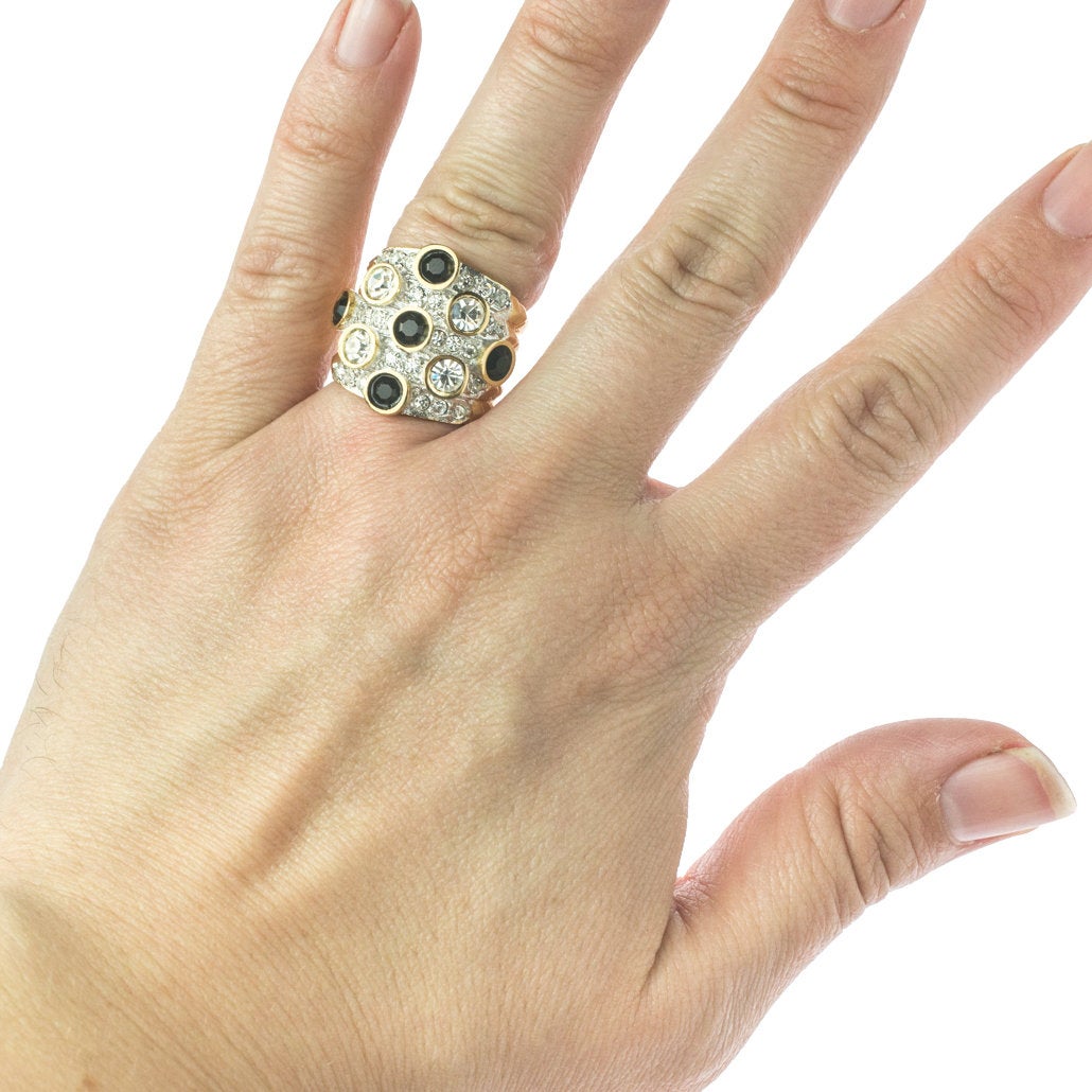 Vintage Pave Austrian Crystal Ring Womens Antique Ring 18k Yellow Gold Electroplated Made in USA by PVD Vintage Jewelry - I Bought a Yard Sale