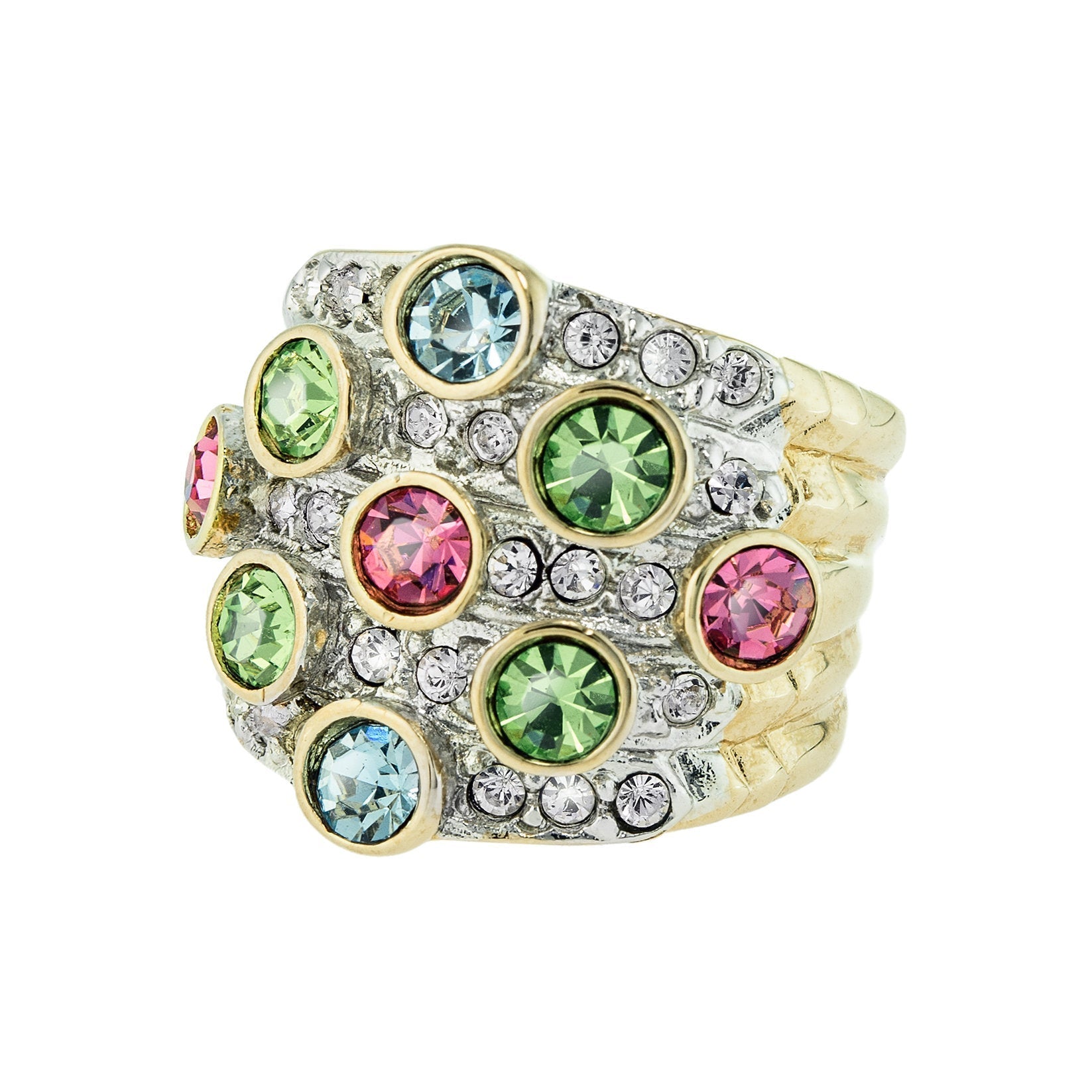 Vintage Pave Austrian Crystal Ring Womens Antique Ring 18k Yellow Gold Electroplated Made in USA by PVD Vintage Jewelry - I Bought a Yard Sale