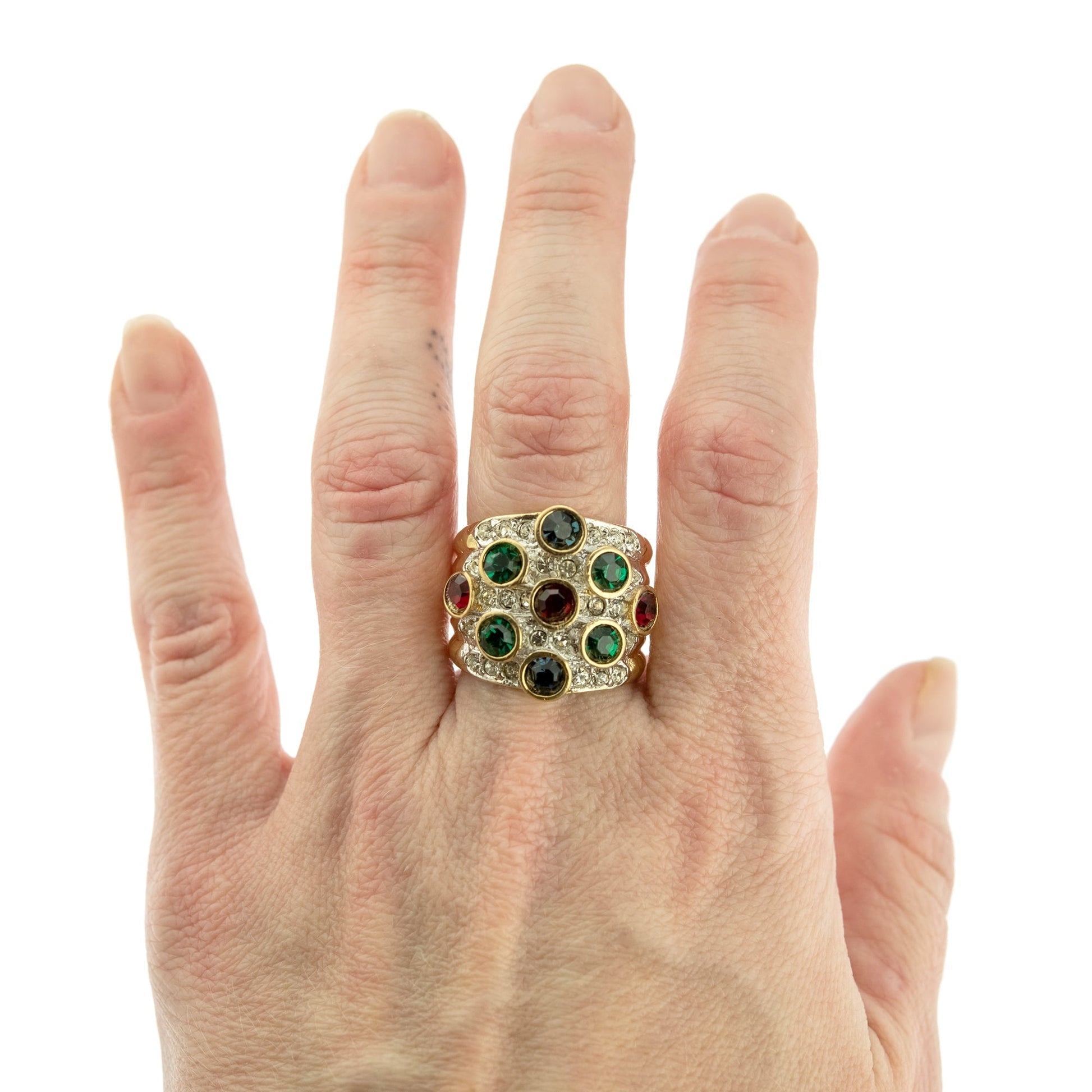 Vintage Pave Austrian Crystal Ring Womens Antique Ring 18k Yellow Gold Electroplated Made in USA by PVD Vintage Jewelry - I Bought a Yard Sale