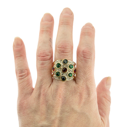 Vintage Pave Austrian Crystal Ring Womens Antique Ring 18k Yellow Gold Electroplated Made in USA by PVD Vintage Jewelry - I Bought a Yard Sale