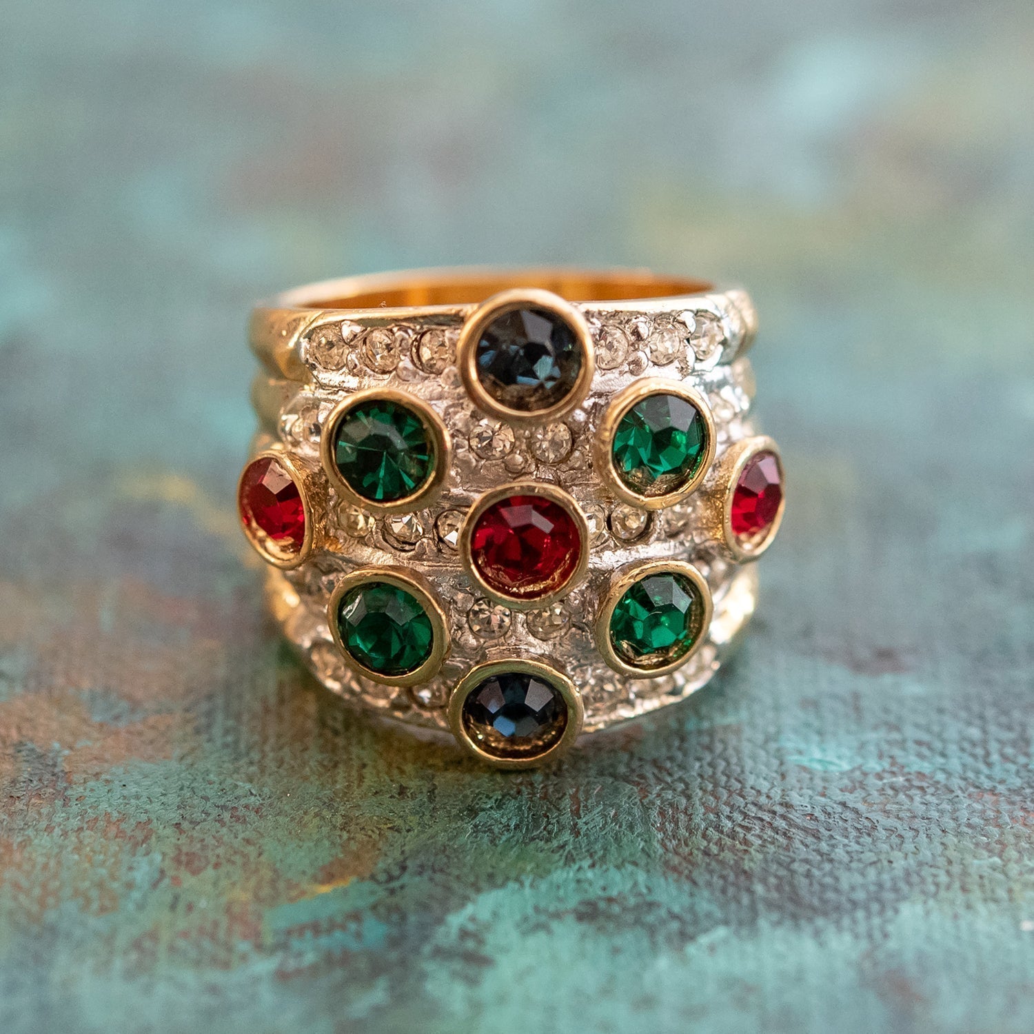 Vintage Pave Austrian Crystal Ring Womens Antique Ring 18k Yellow Gold Electroplated Made in USA by PVD Vintage Jewelry - I Bought a Yard Sale