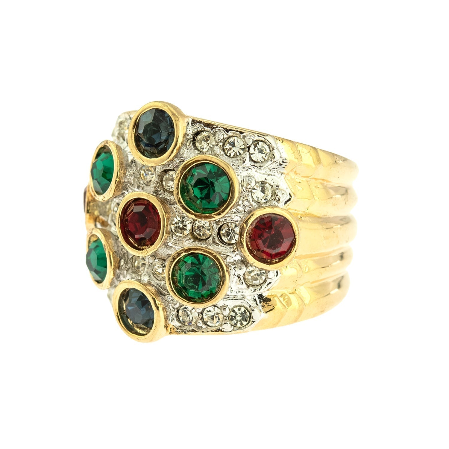 Vintage Pave Austrian Crystal Ring Womens Antique Ring 18k Yellow Gold Electroplated Made in USA by PVD Vintage Jewelry - I Bought a Yard Sale