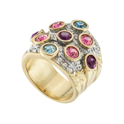 Vintage Pave Austrian Crystal Ring Womens Antique Ring 18k Yellow Gold Electroplated Made in USA by PVD Vintage Jewelry - I Bought a Yard Sale