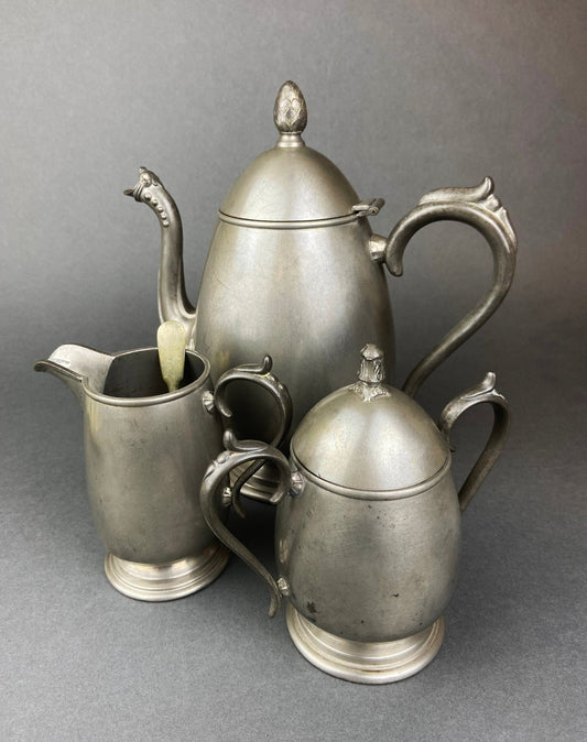 Vintage Pewter Coffee Set. KSC p81 Pewter. Coffee Pot, Sugar Bowl and Creamer. - I Bought a Yard Sale