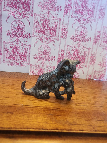 Vintage Pewter Kitty Cat With Kitten figurine - I Bought a Yard Sale