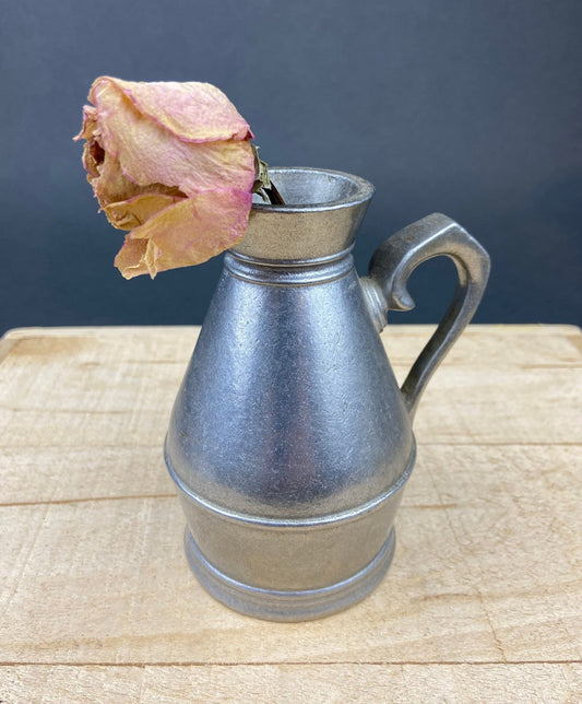 Vintage Pewter Pitcher. Small Collectible Jug or Rustic Flower Vase. Home, Restaurant Decor. Film, Food Styling Prop. RWP, USA. - I Bought a Yard Sale