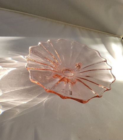 Vintage Pink Depression Glass Dish Three Footed Pink 7” x 2” Tall - I Bought a Yard Sale