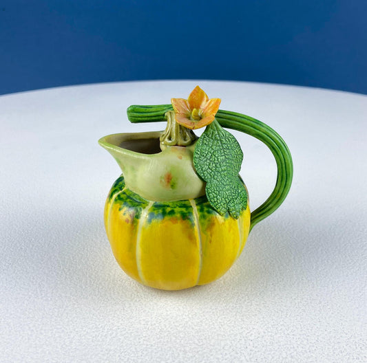 Vintage Porcelain Creamer in Shape of Pumpkin. 3D Highly Detailed Flower and Leaf. Modern Farmhouse. Dining Room Decor. Hosting Essential. - I Bought a Yard Sale