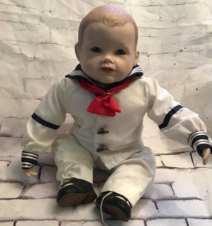 Vintage Porcelain Matthew Sailor Baby Boy Doll - I Bought a Yard Sale