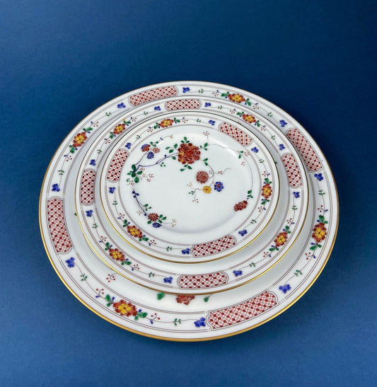 Vintage Porcelain Plates Trio, Dinner Set by Noritake Ireland. Asian Inspired Three Plates: Dinner, Salad, and Dessert. - I Bought a Yard Sale