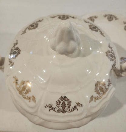 Vintage Porcelain Soup Tureen and plate Gold Floral Design - I Bought a Yard Sale