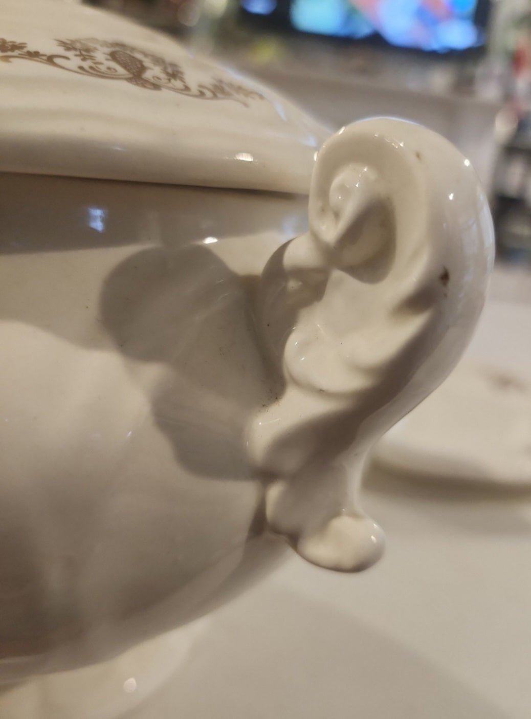 Vintage Porcelain Soup Tureen and plate Gold Floral Design - I Bought a Yard Sale