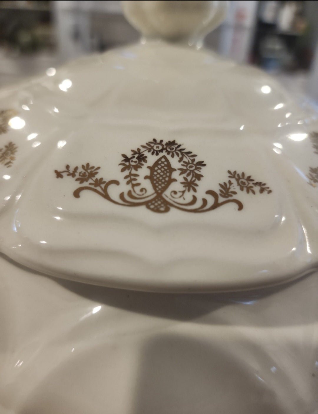 Vintage Porcelain Soup Tureen and plate Gold Floral Design - I Bought a Yard Sale