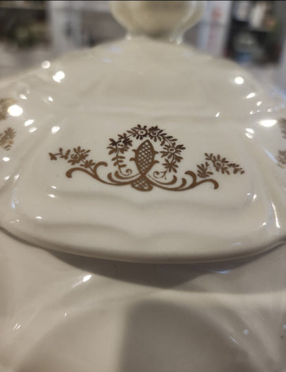Vintage Porcelain Soup Tureen and plate Gold Floral Design - I Bought a Yard Sale