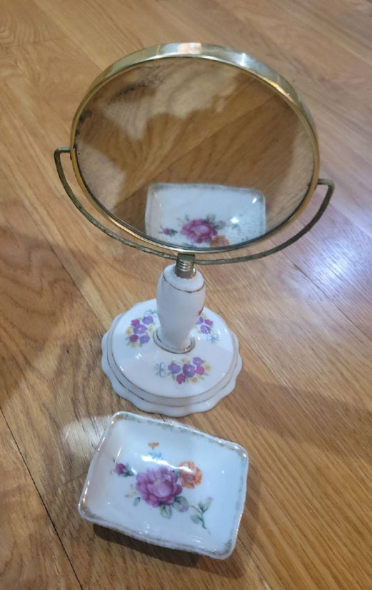 Vintage Porcelain vanity mirror and Porcelain ring tray - I Bought a Yard Sale