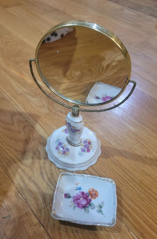 Vintage Porcelain vanity mirror and Porcelain ring tray - I Bought a Yard Sale