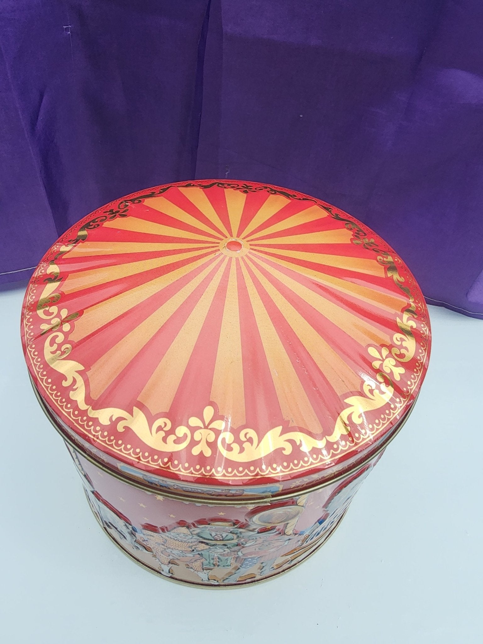Vintage Poul Friis Big Top Circus Empty Cookie Tin Featuring Elephants, Horses, Monkeys & Lions - I Bought a Yard Sale
