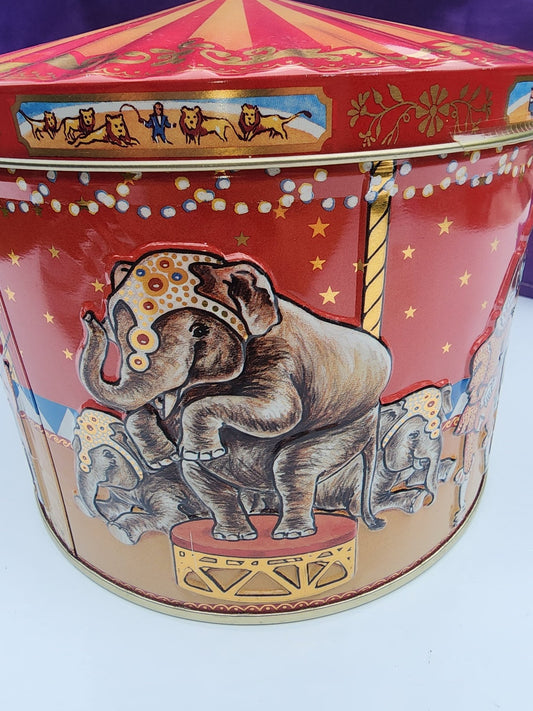 Vintage Poul Friis Big Top Circus Empty Cookie Tin Featuring Elephants, Horses, Monkeys & Lions - I Bought a Yard Sale