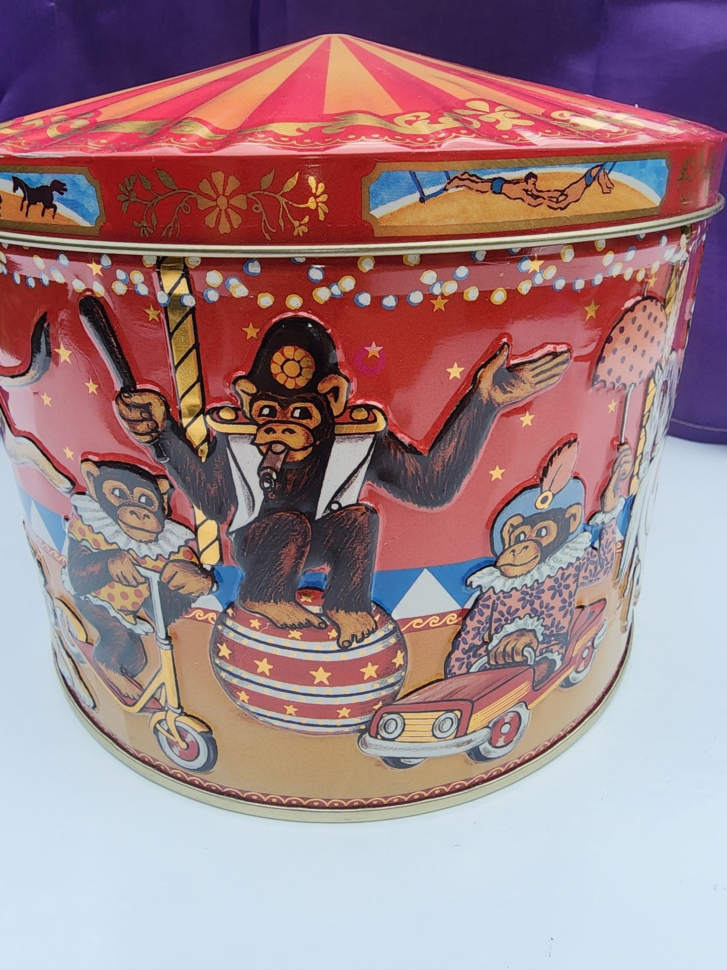 Vintage Poul Friis Big Top Circus Empty Cookie Tin Featuring Elephants, Horses, Monkeys & Lions - I Bought a Yard Sale