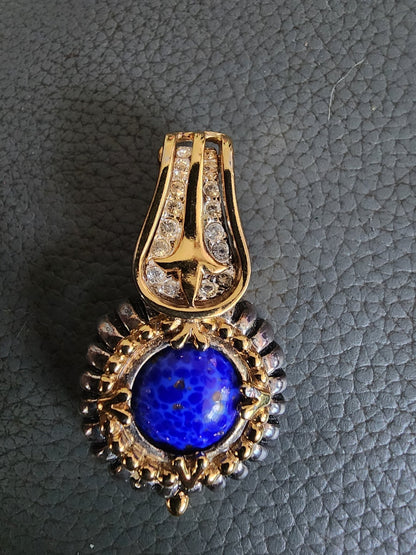 Vintage Premier Designs Gold - Tone Pendant with Vibrant Blue Stone & Clear Accent - I Bought a Yard Sale