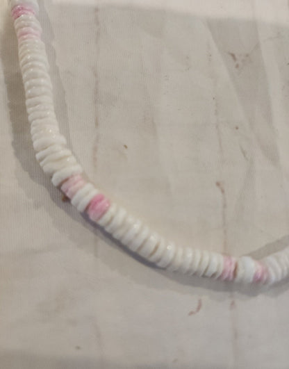 Vintage Puka shell necklace brings the island vibes! Features white and pink shells on a 17" strand - I Bought a Yard Sale