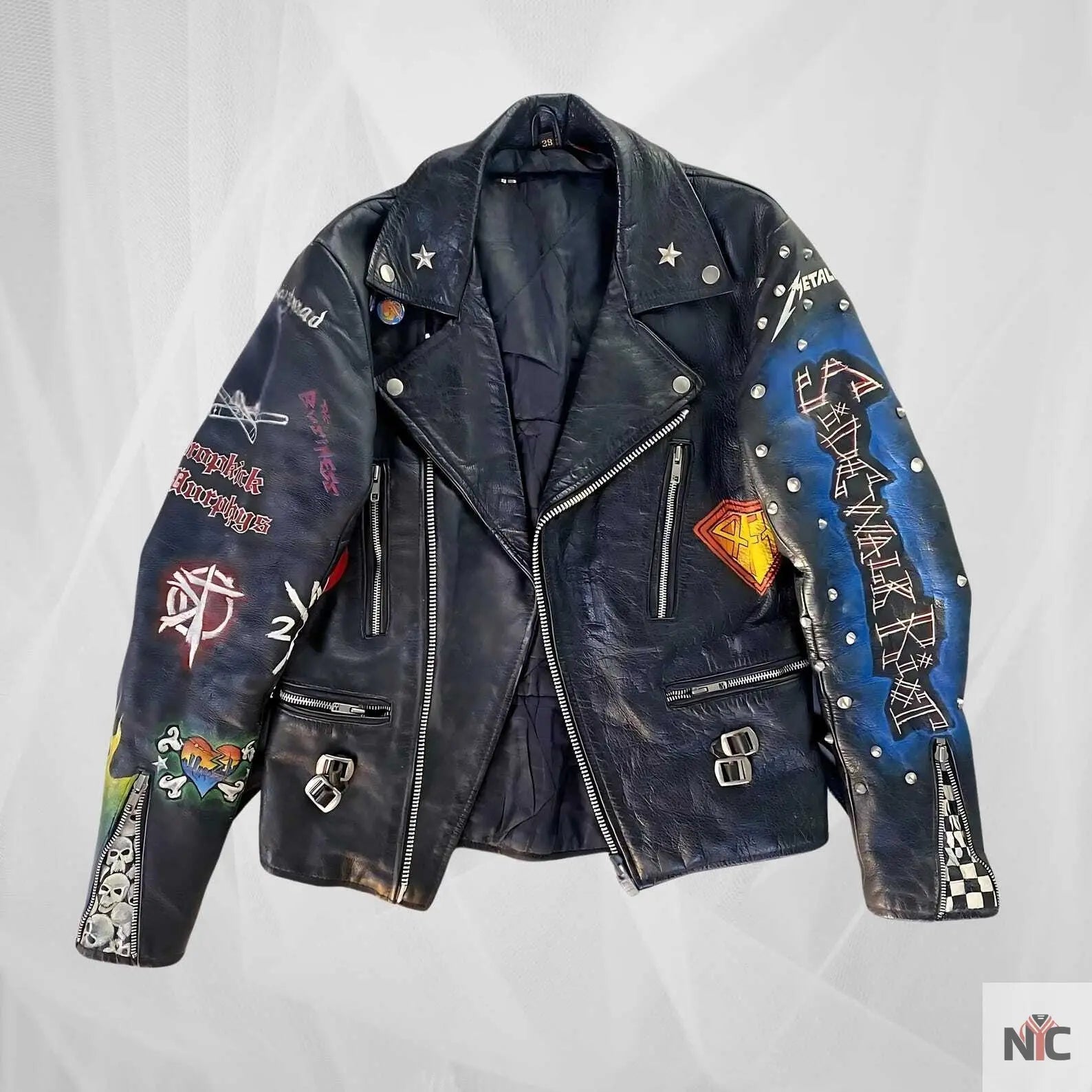 Vintage Punk Rock Hand - Painted Leather Jacket - I Bought a Yard Sale
