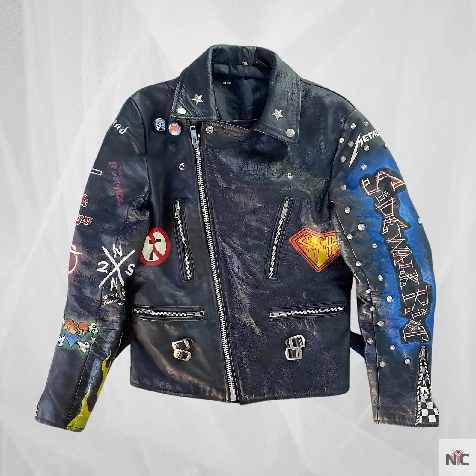 Vintage Punk Rock Hand - Painted Leather Jacket - I Bought a Yard Sale