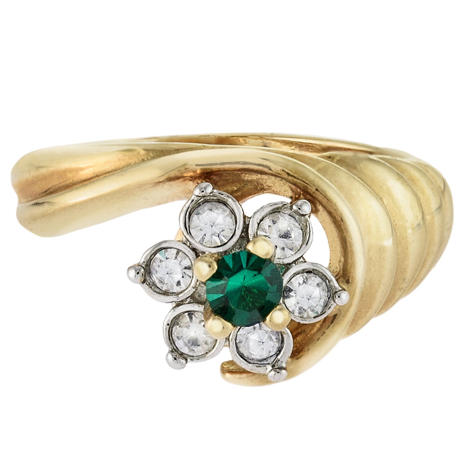 Vintage Ring 1980's Ring Sapphire and Clear Swarovski Crystal 18k Gold Antique Womans Jewelry R2704 by PVD Vintage Jewelry - I Bought a Yard Sale