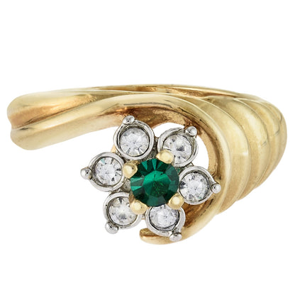 Vintage Ring 1980's Ring Sapphire and Clear Swarovski Crystal 18k Gold Antique Womans Jewelry R2704 by PVD Vintage Jewelry - I Bought a Yard Sale