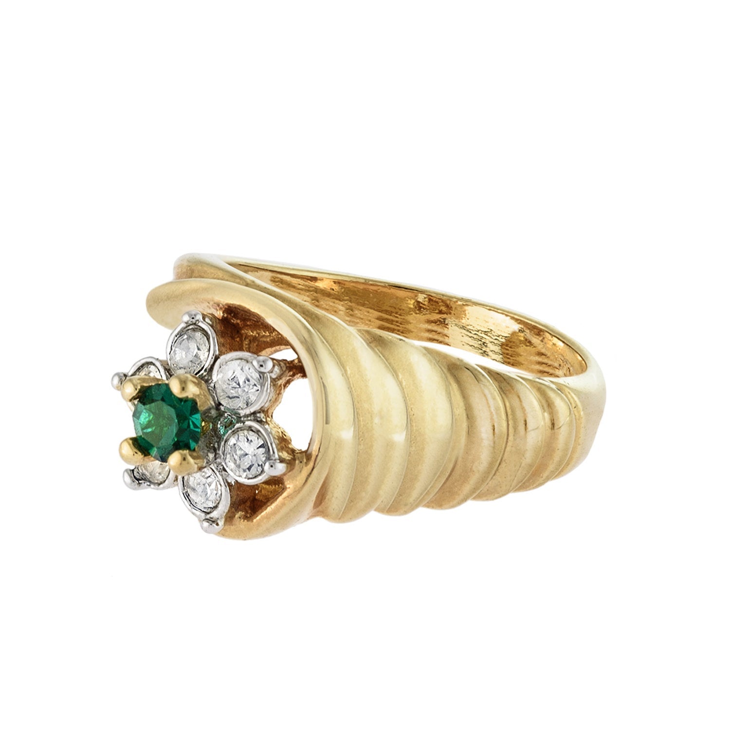 Vintage Ring 1980's Ring Sapphire and Clear Swarovski Crystal 18k Gold Antique Womans Jewelry R2704 by PVD Vintage Jewelry - I Bought a Yard Sale