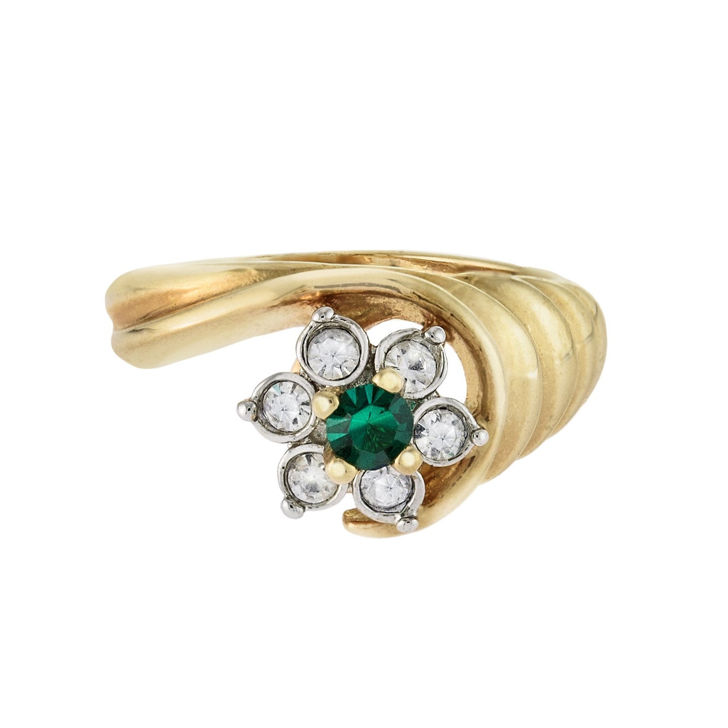 Vintage Ring 1980's Ring Sapphire and Clear Swarovski Crystal 18k Gold Antique Womans Jewelry R2704 by PVD Vintage Jewelry - I Bought a Yard Sale