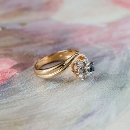 Vintage Ring 1980's Ring Sapphire and Clear Swarovski Crystal 18k Gold Antique Womans Jewelry R2704 by PVD Vintage Jewelry - I Bought a Yard Sale