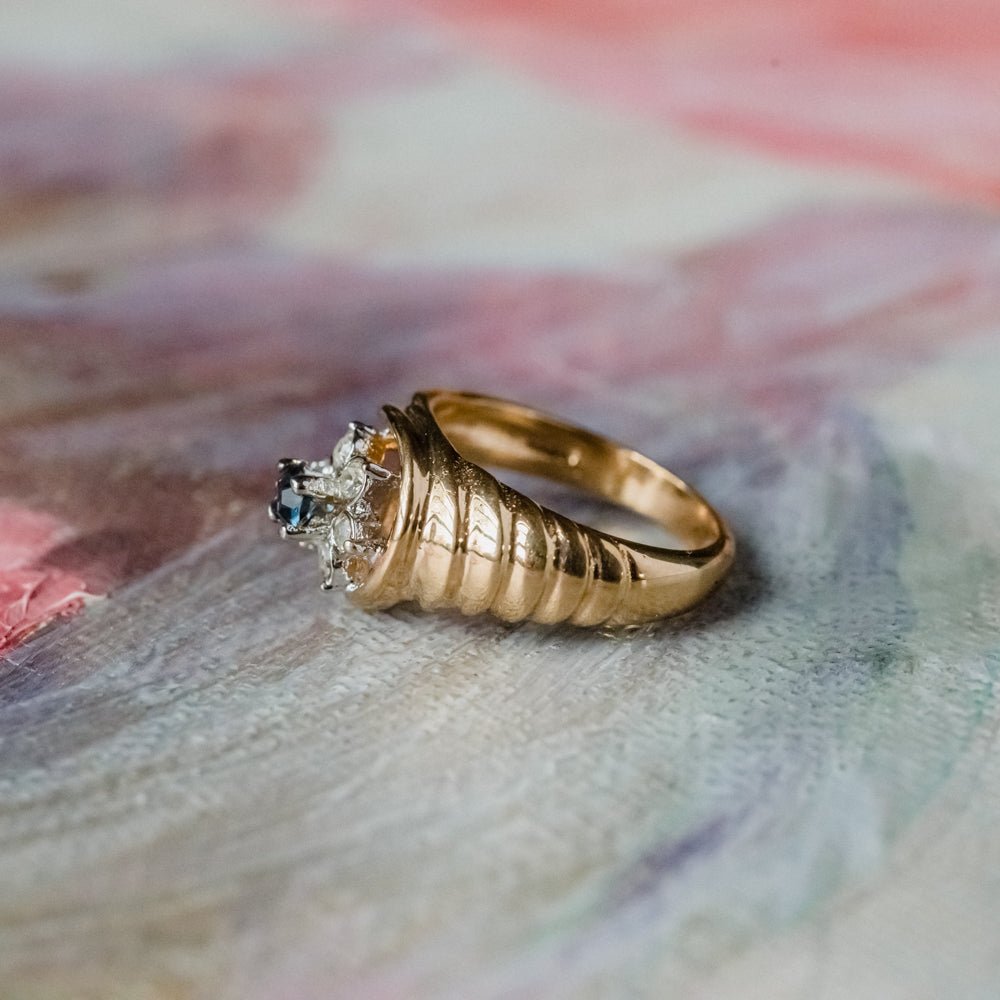 Vintage Ring 1980's Ring Sapphire and Clear Swarovski Crystal 18k Gold Antique Womans Jewelry R2704 by PVD Vintage Jewelry - I Bought a Yard Sale