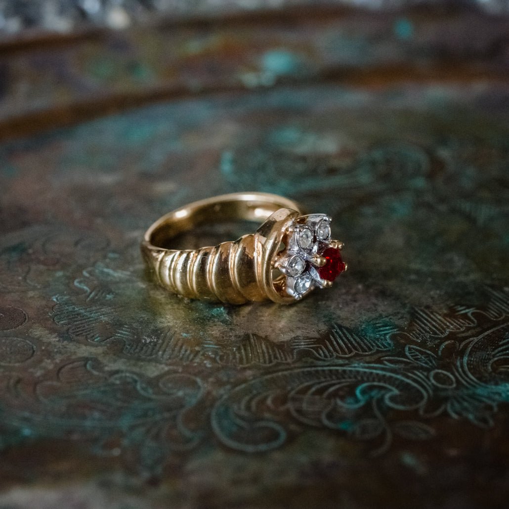 Vintage Ring 1980's Ring Sapphire and Clear Swarovski Crystal 18k Gold Antique Womans Jewelry R2704 by PVD Vintage Jewelry - I Bought a Yard Sale