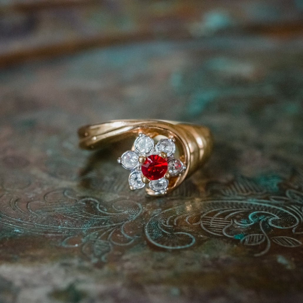 Vintage Ring 1980's Ring Sapphire and Clear Swarovski Crystal 18k Gold Antique Womans Jewelry R2704 by PVD Vintage Jewelry - I Bought a Yard Sale